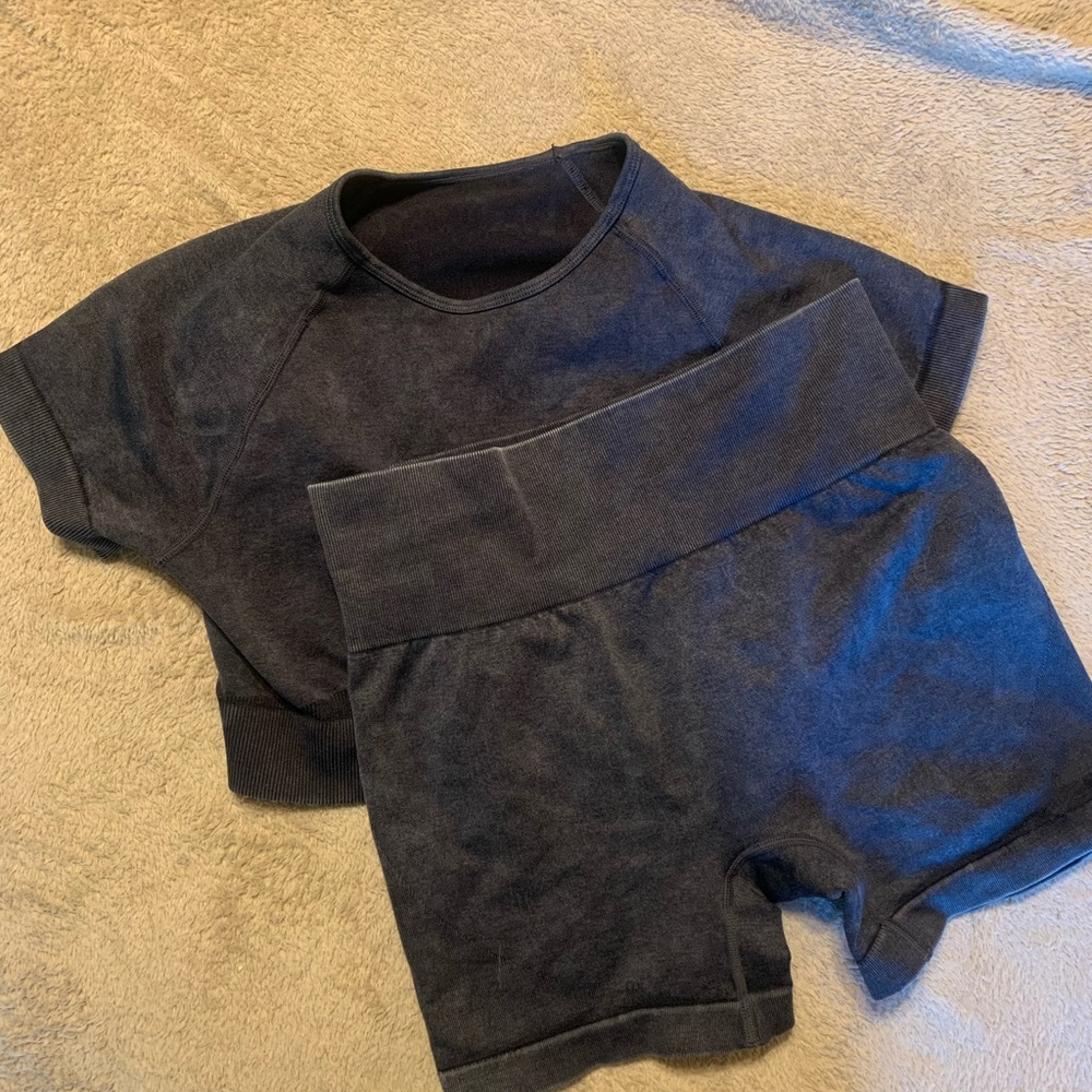 Dark Gray Short Sleeve Top and Shorts Set